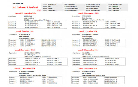 Le calendrier U11 niveau 2 est connu